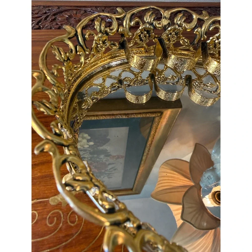 Vintage Gold Ormolu Lipstick Holder - Mirrored Vanity Tray